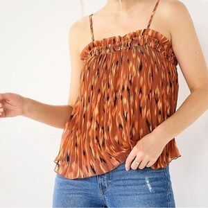 Nine West NWT Leopard Rusty Brown and Black Pleated Ruffled Cami XS Ret $30